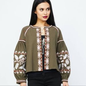 Anthropologie RD+KOKO Green Embroidered Jacket